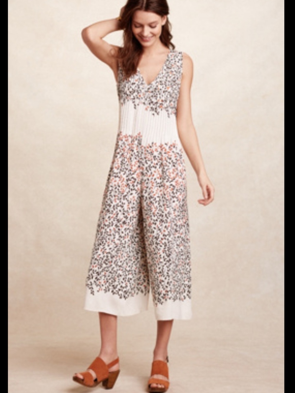 Elevenses Anthropologie Arboreta Viscose Wide Leg Floral Pintuck Jumpsuit Boho - Picture 3 of 10